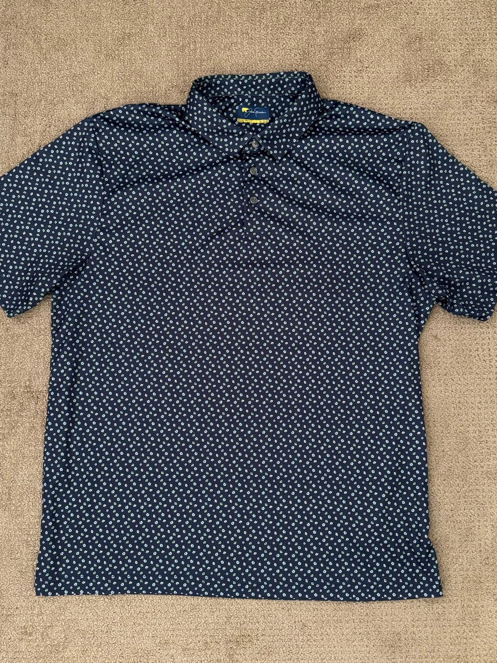 Men's Navy Blue Geo-Print Polo Shirt